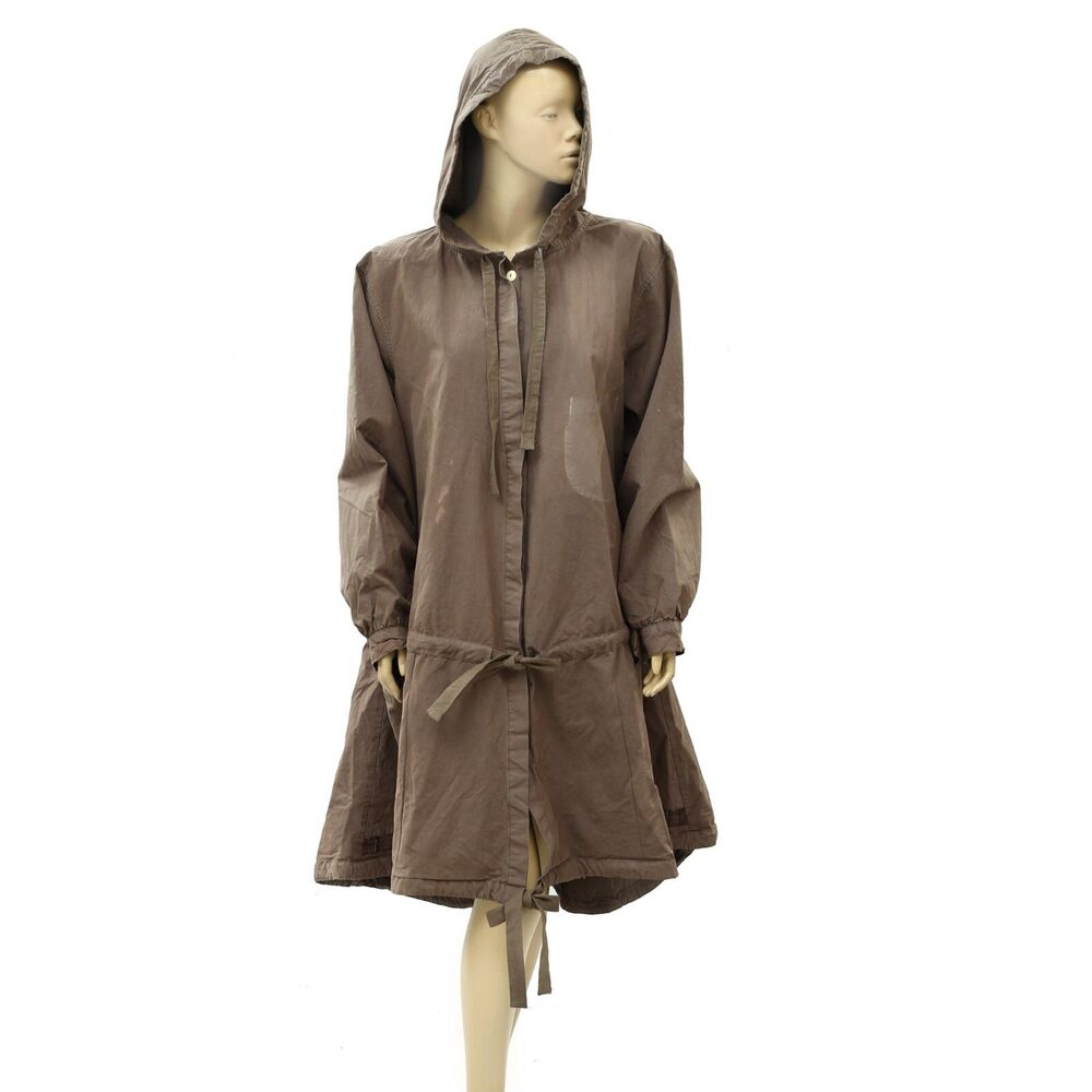 Ewa I Walla Lagenlook Coatigan Jacket Hoodie Dress Vintage Brown Cotton M 219412